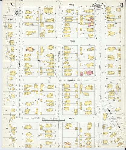 Sanborn Fire Insurance Map from Saint Joseph, Berrien County, Michigan (1902), Sheet #0008 - Complete Map Set gallery image, historic Sanborn map, vintage wall art, Michigan Michigan