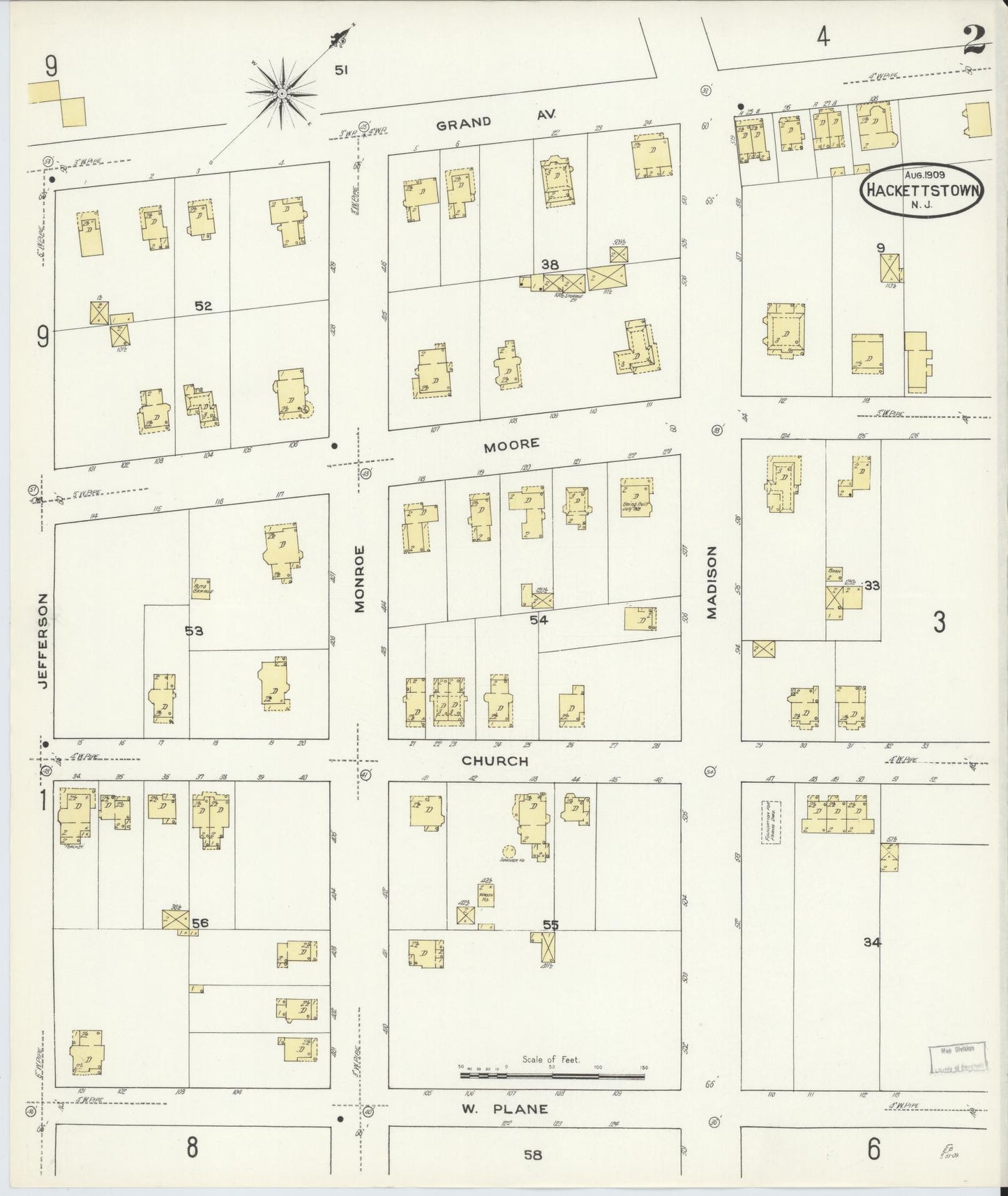Sanborn Fire Insurance Map from Hackettstown, Warren County, New Jersey (1909), Sheet #0002 - Complete Map Set gallery image, historic Sanborn map, vintage wall art, New Jersey New Jersey