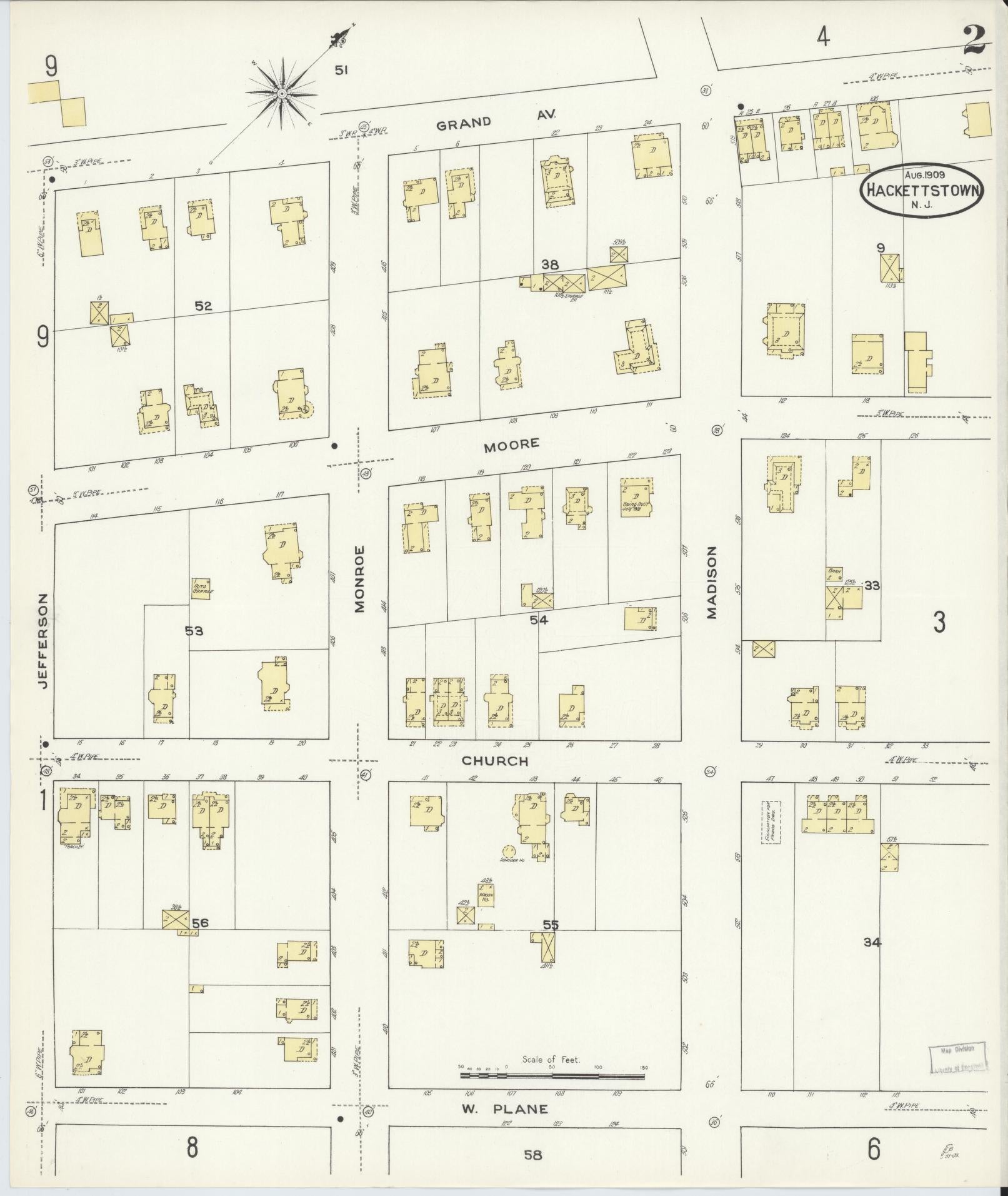 Sanborn Fire Insurance Map from Hackettstown, Warren County, New Jersey (1909), Sheet #0002 - Complete Map Set gallery image, historic Sanborn map, vintage wall art, New Jersey New Jersey