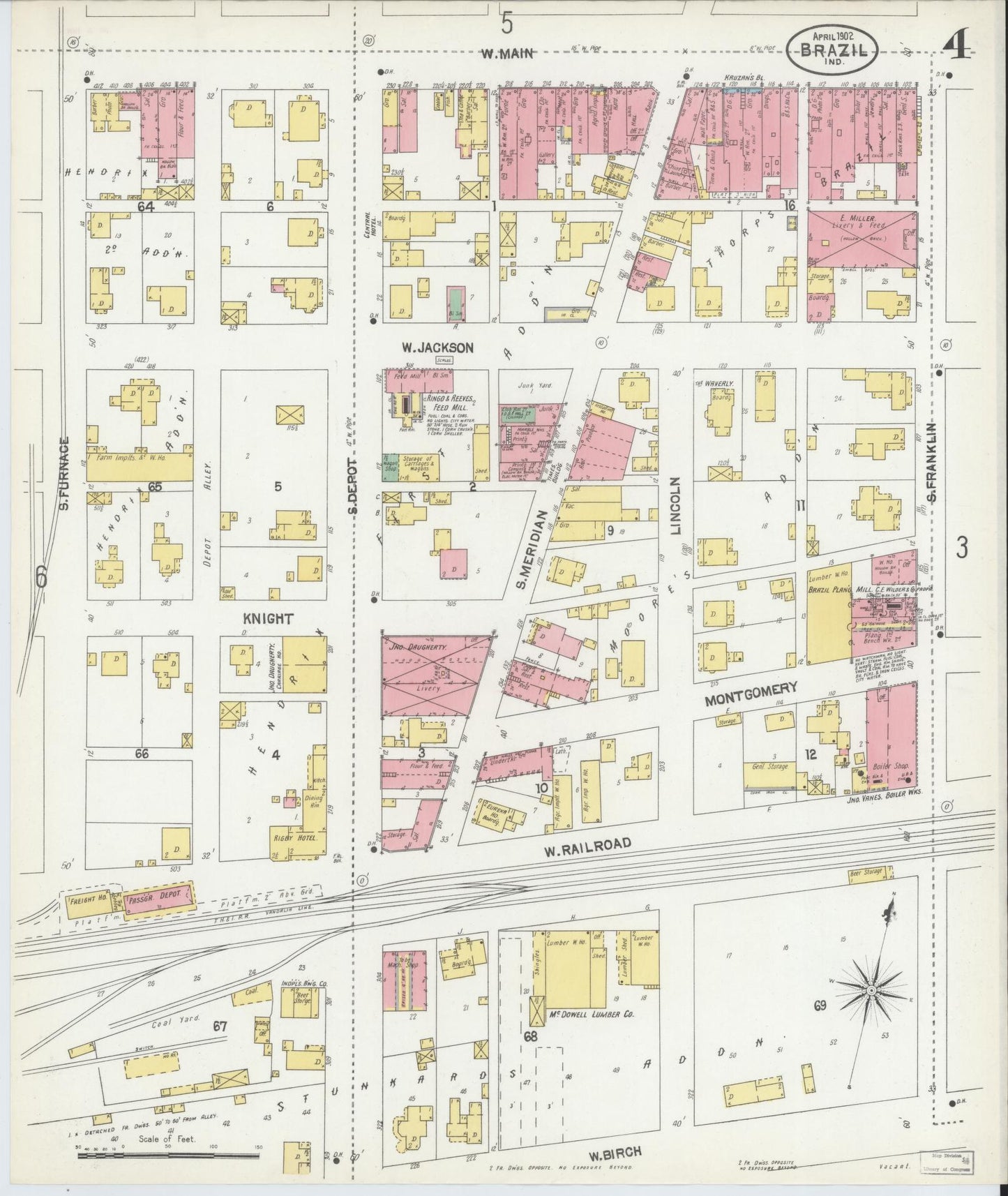Sanborn Fire Insurance Map from Brazil, Clay County, Indiana (1902), Sheet #0004 - Complete Map Set gallery image, historic Sanborn map, vintage wall art, Indiana Indiana