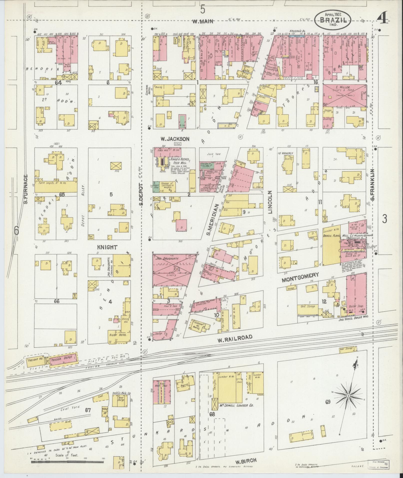 Sanborn Fire Insurance Map from Brazil, Clay County, Indiana (1902), Sheet #0004 - Complete Map Set gallery image, historic Sanborn map, vintage wall art, Indiana Indiana