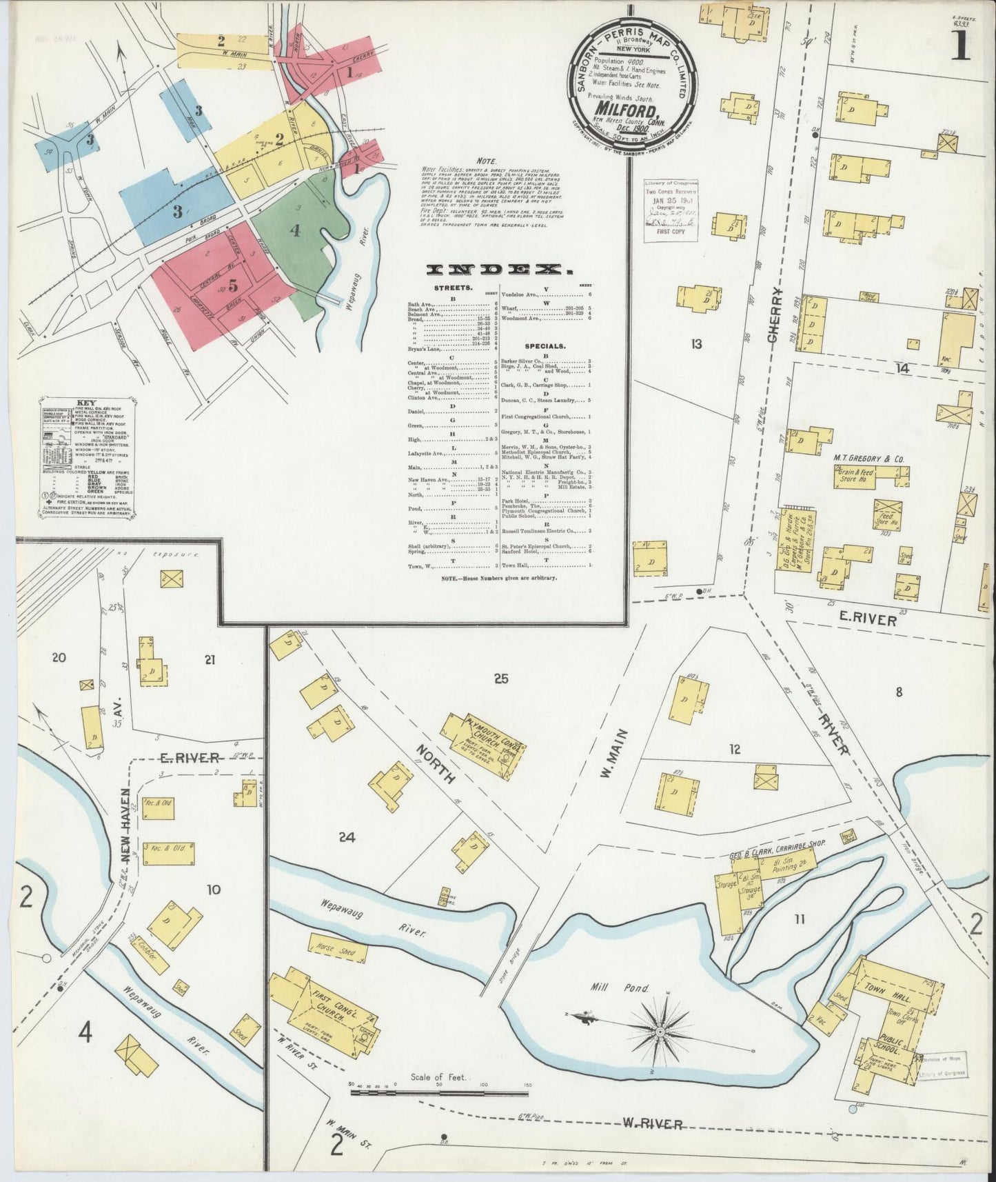Sanborn Fire Insurance Map from Milford, New Haven County, Connecticut (1900), Sheet #0001 - Complete Map Set gallery image, historic Sanborn map, vintage wall art, Connecticut Connecticut