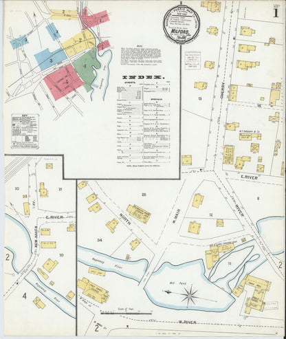 Sanborn Fire Insurance Map from Milford, New Haven County, Connecticut (1900), Sheet #0001 - Complete Map Set gallery image, historic Sanborn map, vintage wall art, Connecticut Connecticut