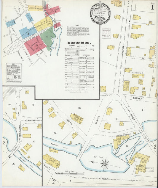 Sanborn Fire Insurance Map from Milford, New Haven County, Connecticut (1900), Sheet #0001 - Complete Map Set gallery image, historic Sanborn map, vintage wall art, Connecticut Connecticut