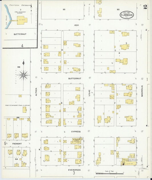 Sanborn Fire Insurance Map from Elmwood, Peoria County, Illinois (1909), Sheet #0002 - Historic Sanborn Fire Insurance Map Print, vintage old map wall art, antique decor, genealogy gift, Illinois Illinois map