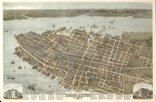 Bird's eye view of the city of Charleston, South Carolina 1872. (1872) – Historic Bird’s-Eye View Panorama Print