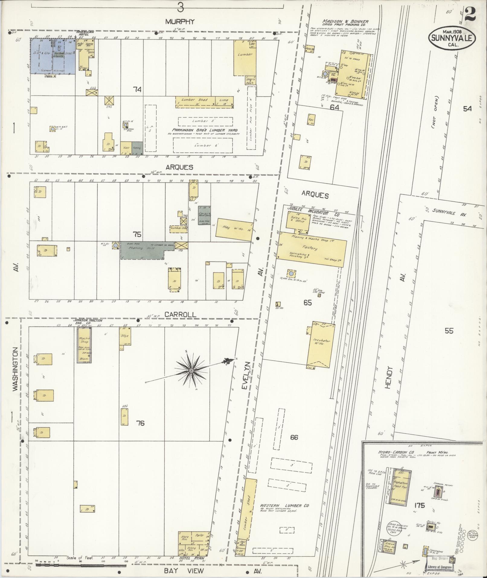 Sanborn Fire Insurance Map from Sunnyvale, Santa Clara County, California (1908), Sheet #0002 - Complete Map Set gallery image, historic Sanborn map, vintage wall art, California California
