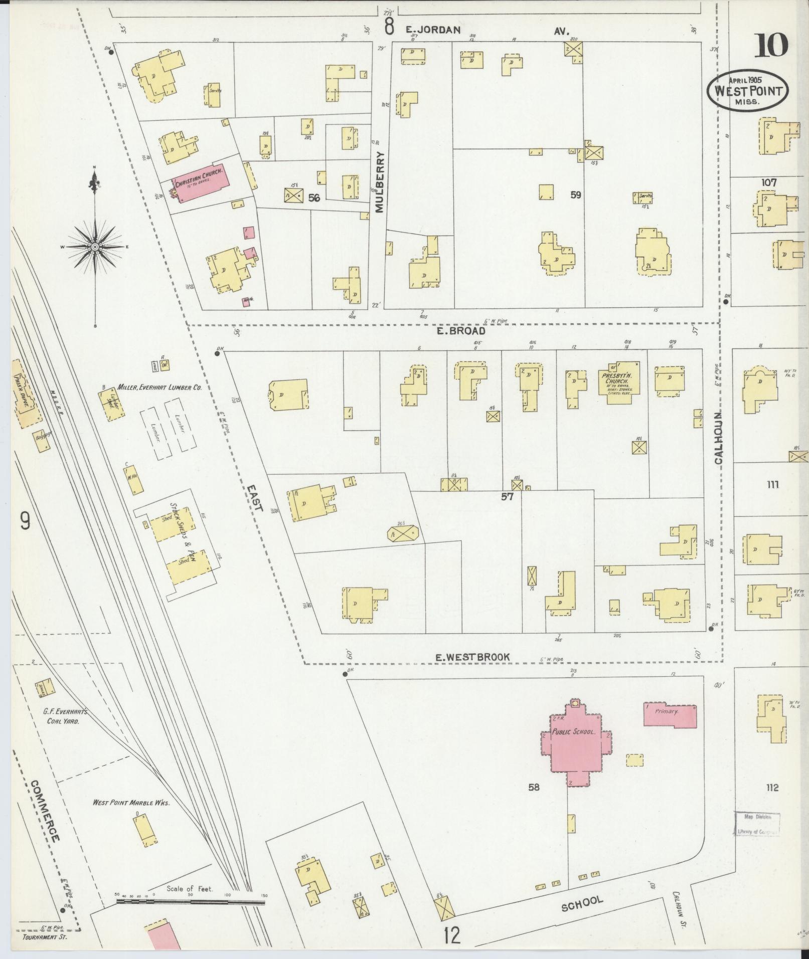 Sanborn Fire Insurance Map from West Point, Clay County, Mississippi (1905), Sheet #0010 - Historic Sanborn Fire Insurance Map Print, vintage old map wall art, antique decor, genealogy gift, Mississippi Mississippi map