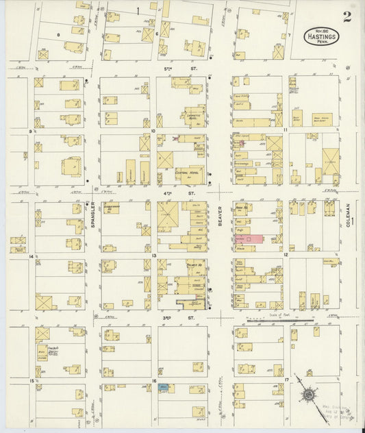 Sanborn Fire Insurance Map from Hastings, Cambria County, Pennsylvania (1910), Sheet #0002 - Historic Sanborn Fire Insurance Map Print, vintage old map wall art, antique decor, genealogy gift, Pennsylvania Pennsylvania map