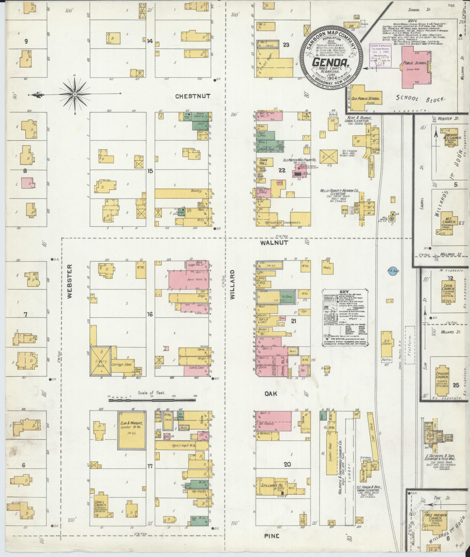 Sanborn Fire Insurance Map from Genoa, Nance County, Nebraska (1904), Sheet #0001 - Historic Sanborn Fire Insurance Map Print, vintage old map wall art, antique decor, genealogy gift, Nebraska Nebraska map
