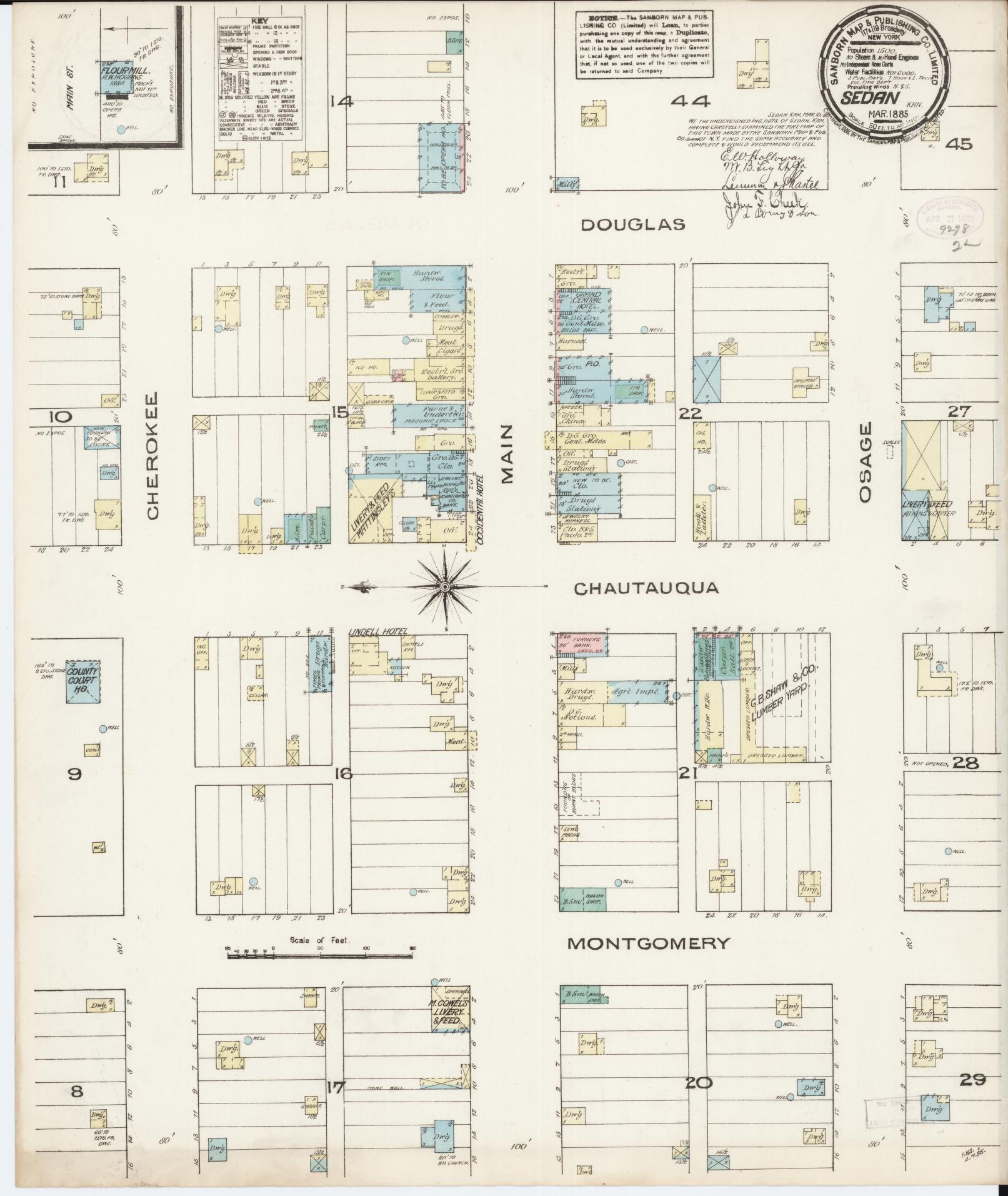 Sanborn Fire Insurance Map from Sedan, Chautauqua County, Kansas (1885), Sheet #0001 - Historic Sanborn Fire Insurance Map Print, vintage old map wall art, antique decor, genealogy gift, Kansas Kansas map