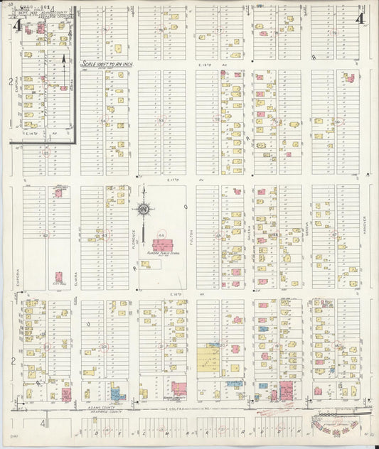 Sanborn Fire Insurance Map from Aurora, Adams And Arapahoe Counties, Colorado (1942), Sheet #0004 - Historic Sanborn Fire Insurance Map Print, vintage old map wall art, antique decor, genealogy gift, Colorado Colorado map