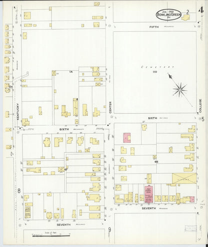 Sanborn Fire Insurance Map from Bowling Green, Warren County, Kentucky (1909), Sheet #0004 - Complete Map Set gallery image, historic Sanborn map, vintage wall art, Kentucky Kentucky