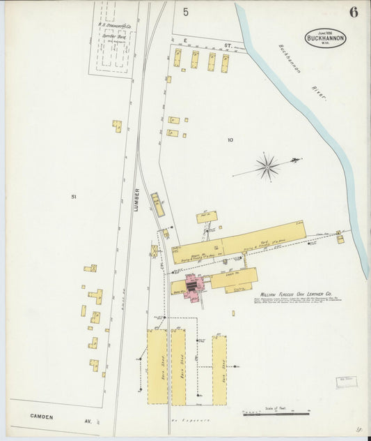 Sanborn Fire Insurance Map from Buckhannon, Upshur County, West Virginia (1898), Sheet #0006 - Historic Sanborn Fire Insurance Map Print, vintage old map wall art, antique decor, genealogy gift, West Virginia West Virginia map