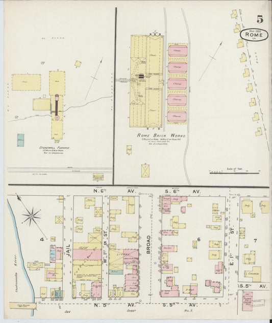 Sanborn Fire Insurance Map from Rome, Floyd County, Georgia (1888), Sheet #0005 - Historic Sanborn Fire Insurance Map Print, vintage old map wall art, antique decor, genealogy gift, Georgia Georgia map