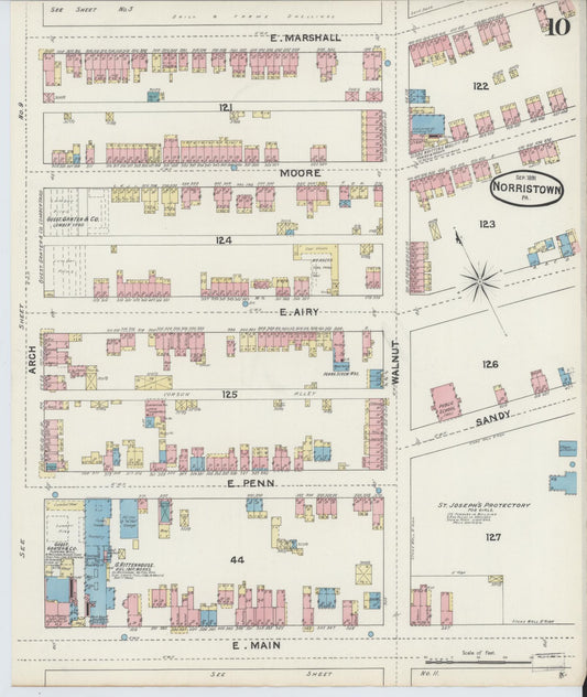 Sanborn Fire Insurance Map from Norristown, Montgomery County, Pennsylvania (1891), Sheet #0010 - Historic Sanborn Fire Insurance Map Print, vintage old map wall art, antique decor, genealogy gift, Pennsylvania Pennsylvania map