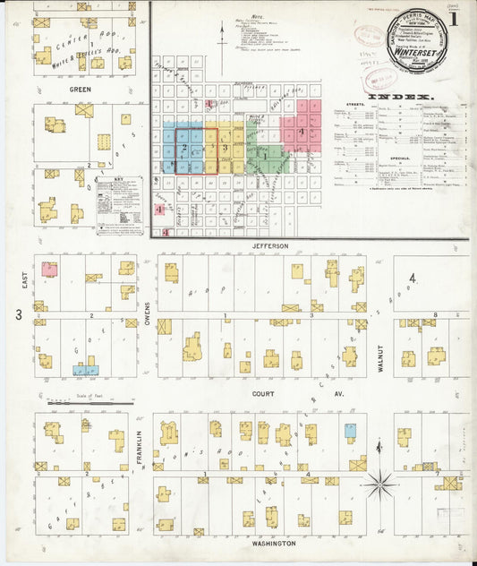 Sanborn Fire Insurance Map from Winterset, Madison County, Iowa (1899), Sheet #0001 - Historic Sanborn Fire Insurance Map Print, vintage old map wall art