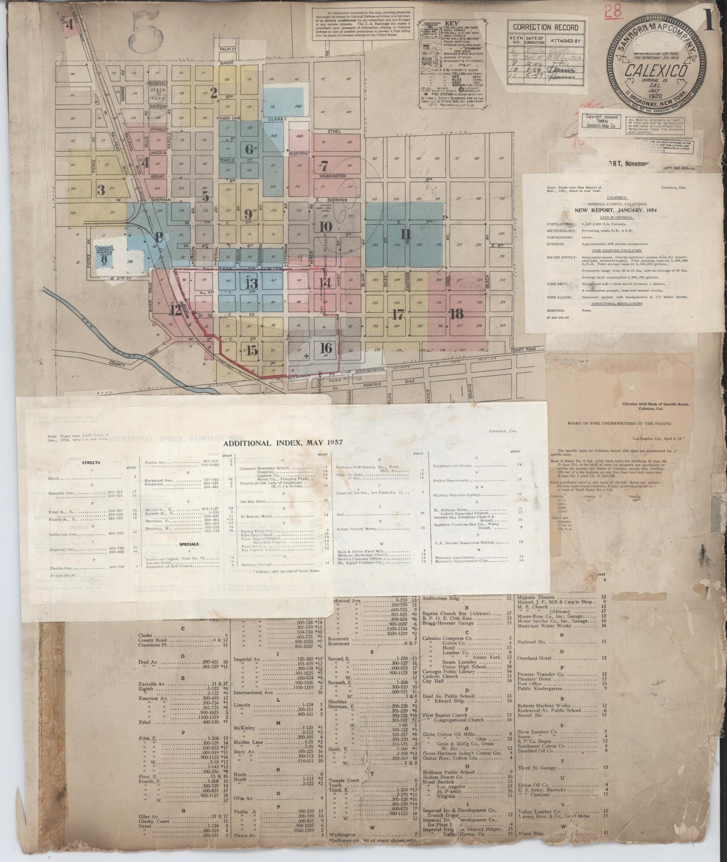 Sanborn Fire Insurance Map from Calexico, Imperial County, California (1956), Sheet #0001 - Historic Sanborn Fire Insurance Map Print, vintage old map wall art, antique decor, genealogy gift, California California map