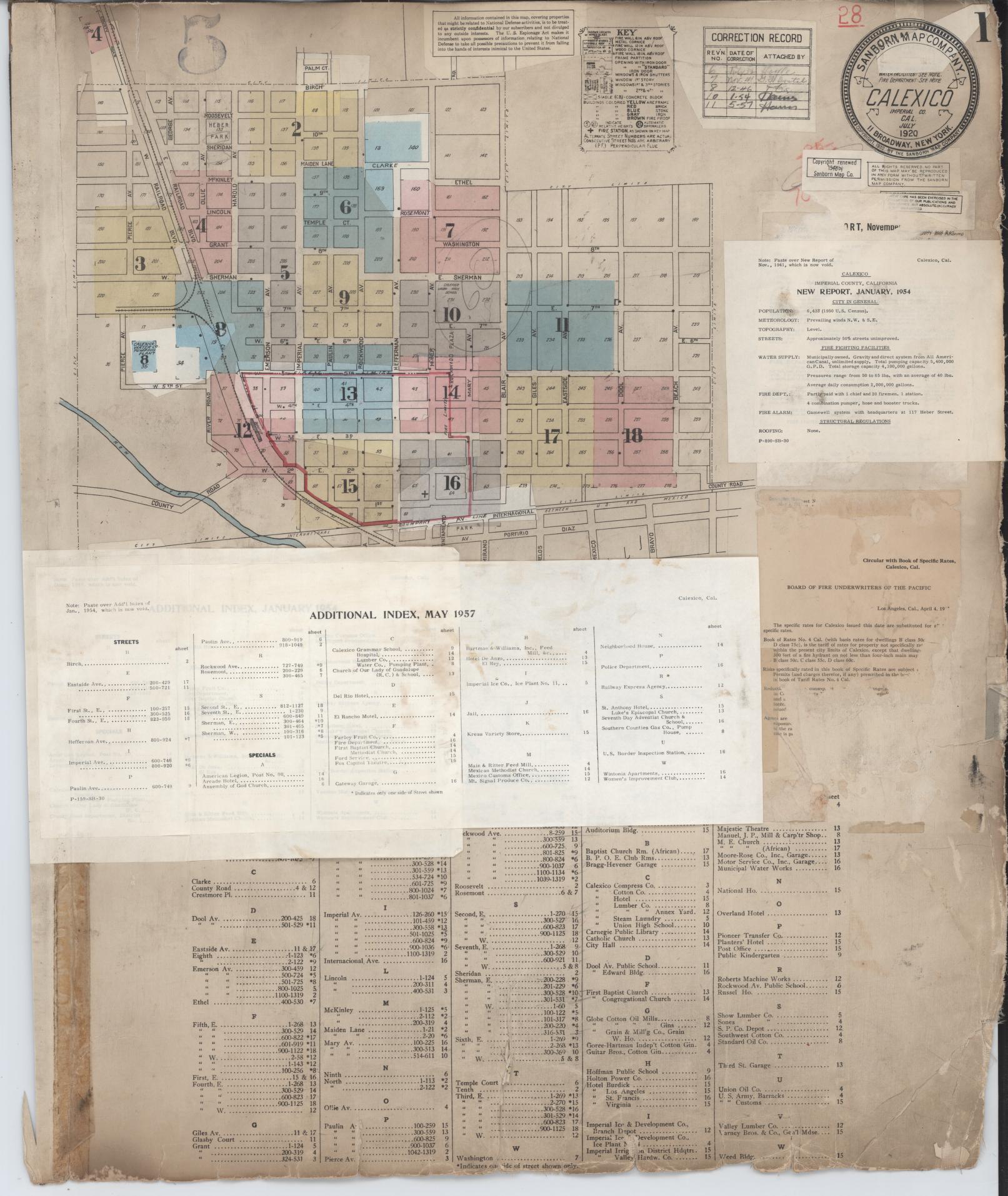 Sanborn Fire Insurance Map from Calexico, Imperial County, California (1956), Sheet #0001 - Historic Sanborn Fire Insurance Map Print, vintage old map wall art, antique decor, genealogy gift, California California map