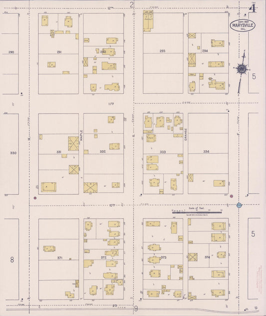 Sanborn Fire Insurance Map from Marysville, Yuba County, California (1921), Sheet #0004 - Historic Sanborn Fire Insurance Map Print, vintage old map wall art, antique decor, genealogy gift, California California map