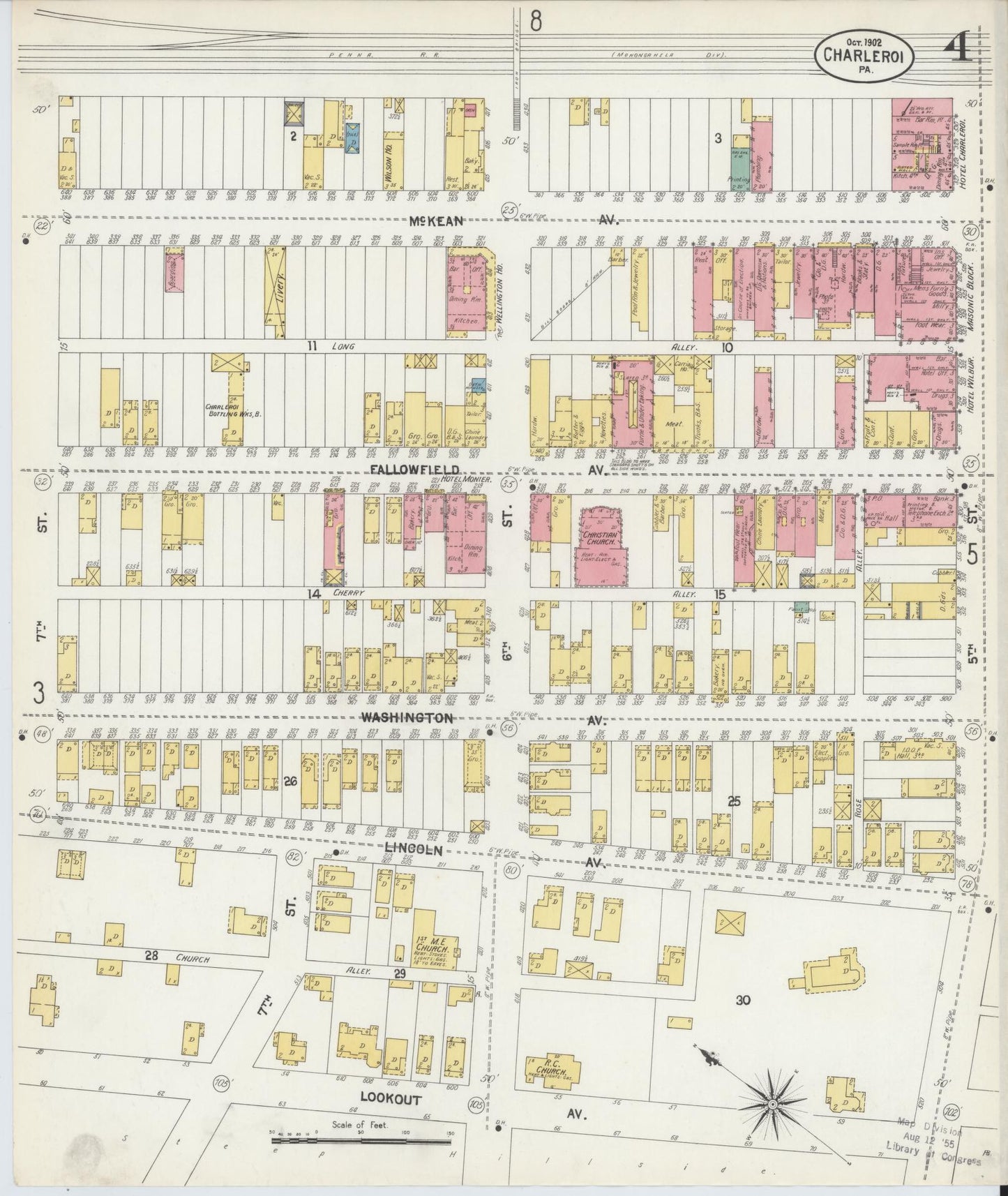 Sanborn Fire Insurance Map from Charleroi, Washington County, Pennsylvania (1902), Sheet #0004 - Historic Sanborn Fire Insurance Map Print, vintage old map wall art, antique decor, genealogy gift, Pennsylvania Pennsylvania map