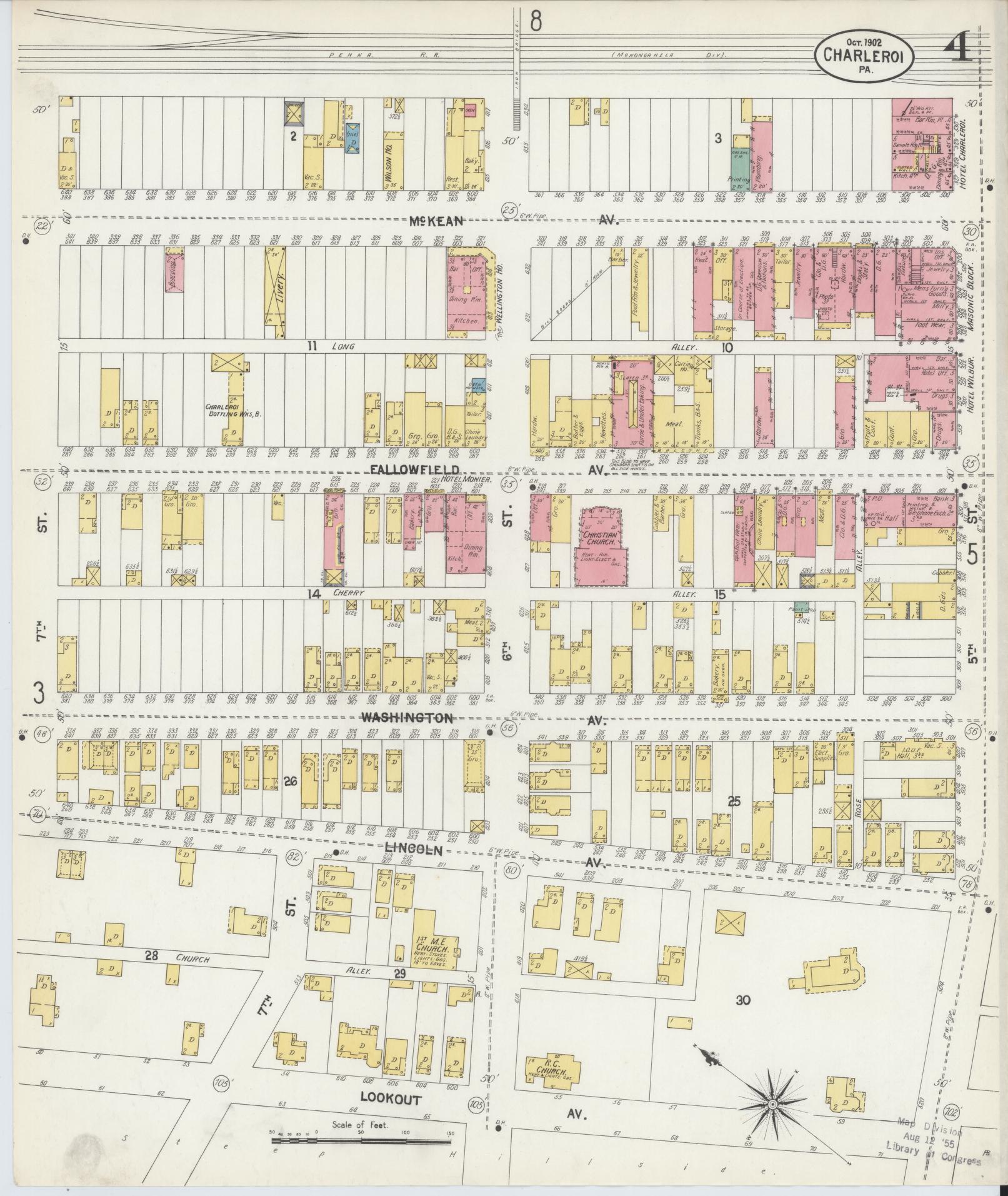 Sanborn Fire Insurance Map from Charleroi, Washington County, Pennsylvania (1902), Sheet #0004 - Historic Sanborn Fire Insurance Map Print, vintage old map wall art, antique decor, genealogy gift, Pennsylvania Pennsylvania map