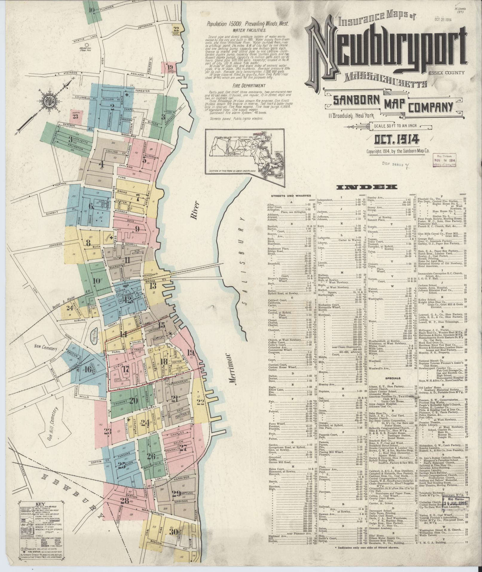 Sanborn Fire Insurance Map from Newburyport, Essex County, Massachusetts (1914), Sheet #0001 - Complete Map Set gallery image, historic Sanborn map, vintage wall art, Massachusetts Massachusetts
