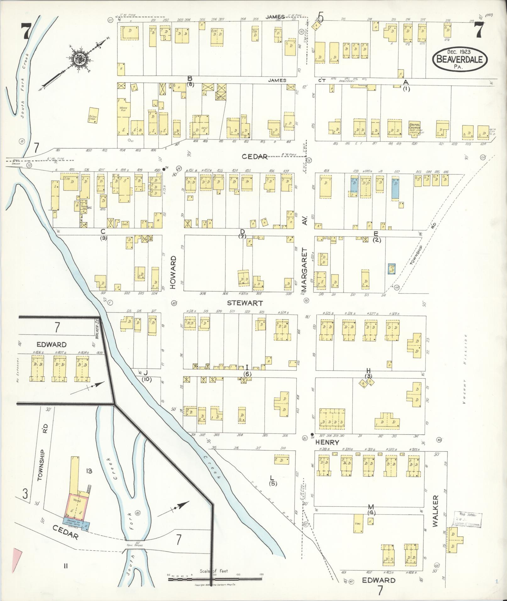 Sanborn Fire Insurance Map from Beaverdale, Cambria County, Pennsylvania (1923), Sheet #0007 - Historic Sanborn Fire Insurance Map Print, vintage old map wall art, antique decor, genealogy gift, Pennsylvania Pennsylvania map