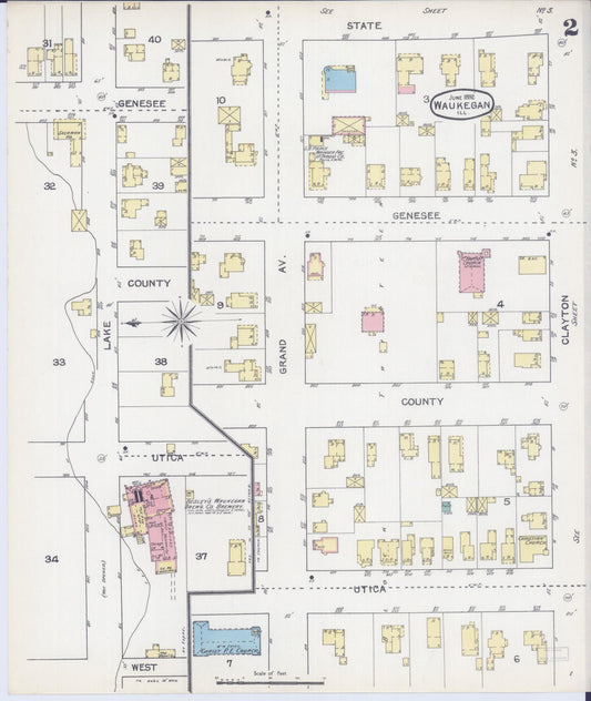 Sanborn Fire Insurance Map from Waukegan, Lake County, Illinois (1892), Sheet #0002 - Historic Sanborn Fire Insurance Map Print, vintage old map wall art, antique decor, genealogy gift, Illinois Illinois map