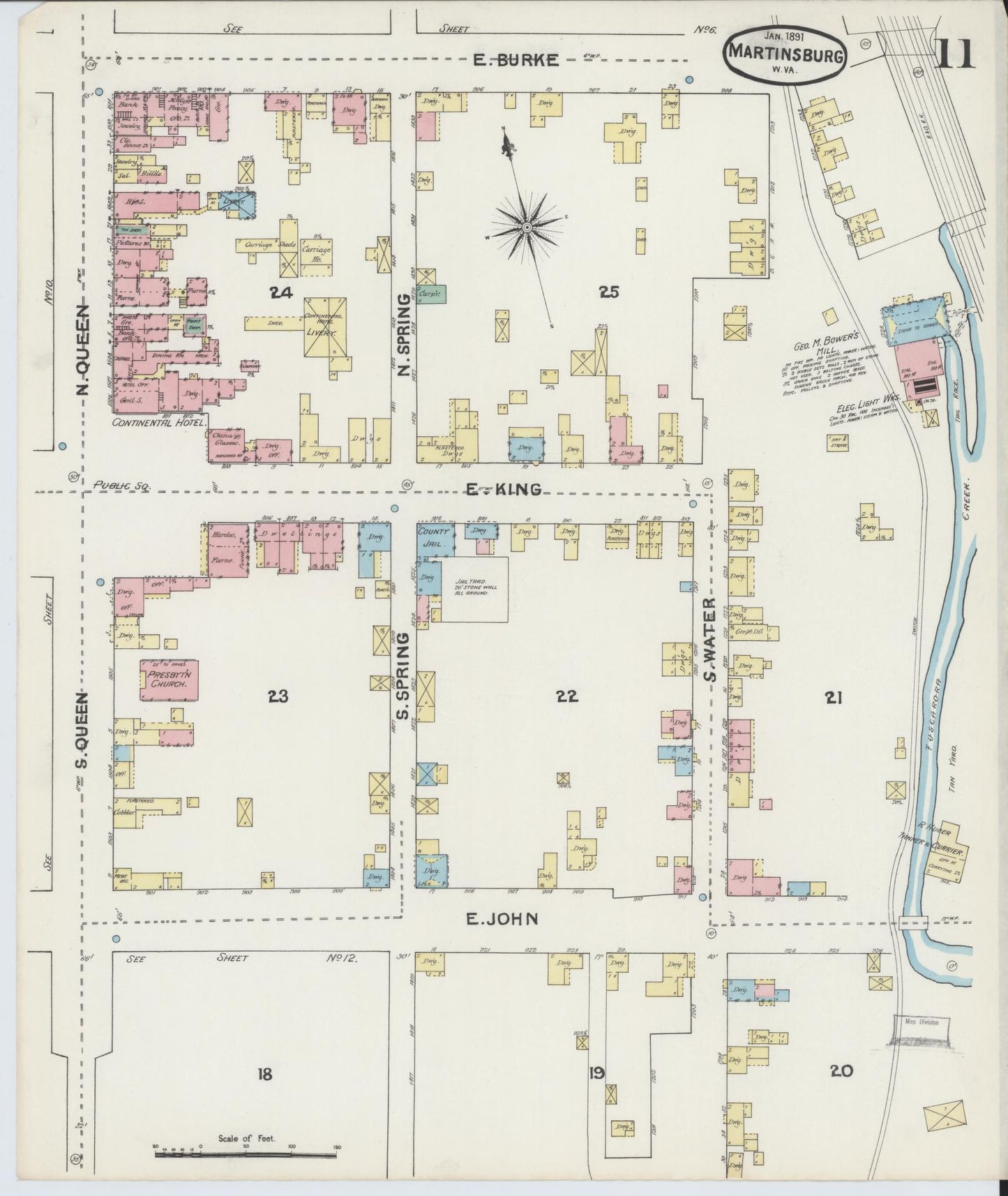 Sanborn Fire Insurance Map from Martinsburg, Berkeley County, West Virginia (1891), Sheet #0011 - Complete Map Set gallery image, historic Sanborn map, vintage wall art, West Virginia West Virginia