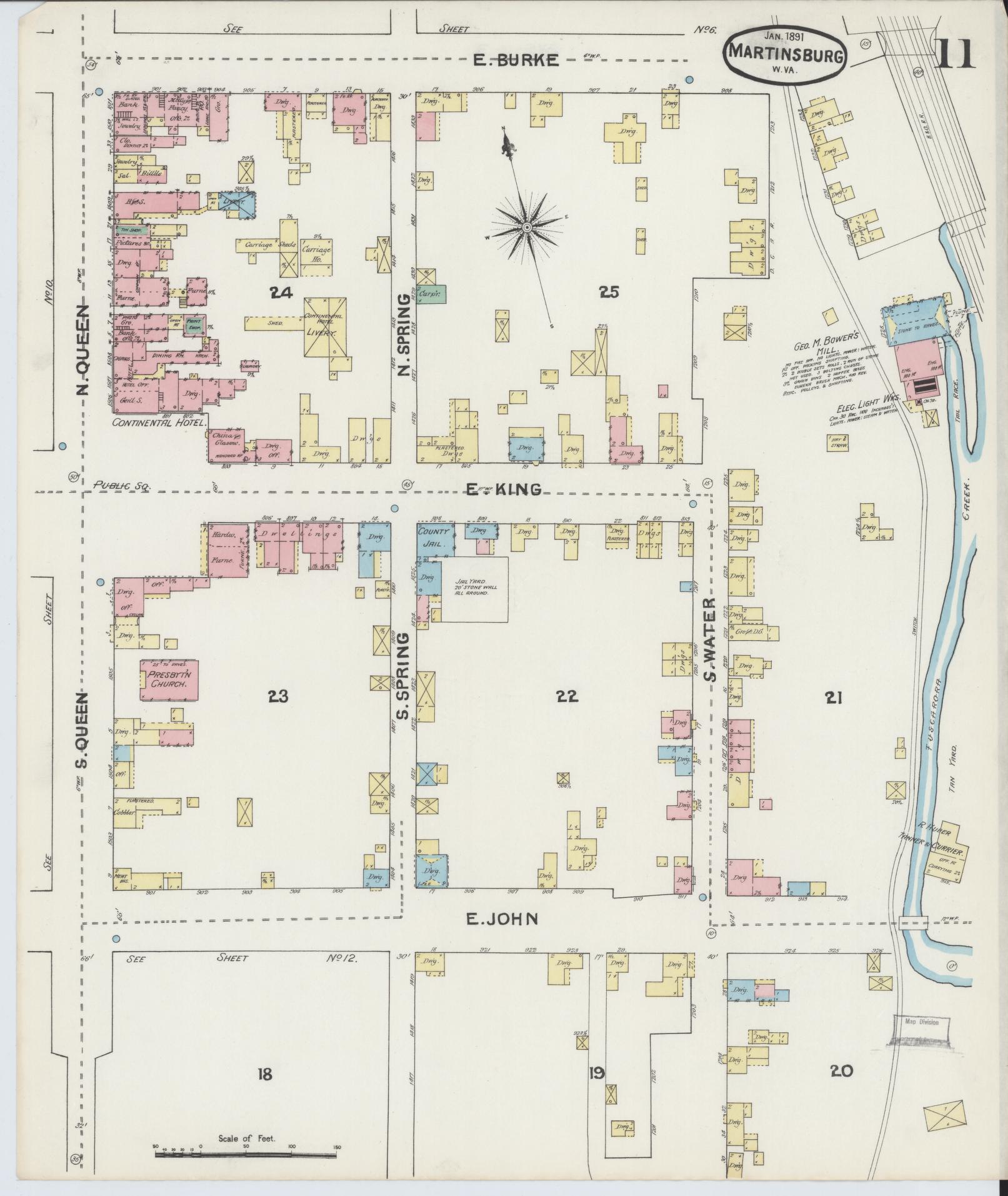 Sanborn Fire Insurance Map from Martinsburg, Berkeley County, West Virginia (1891), Sheet #0011 - Complete Map Set gallery image, historic Sanborn map, vintage wall art, West Virginia West Virginia