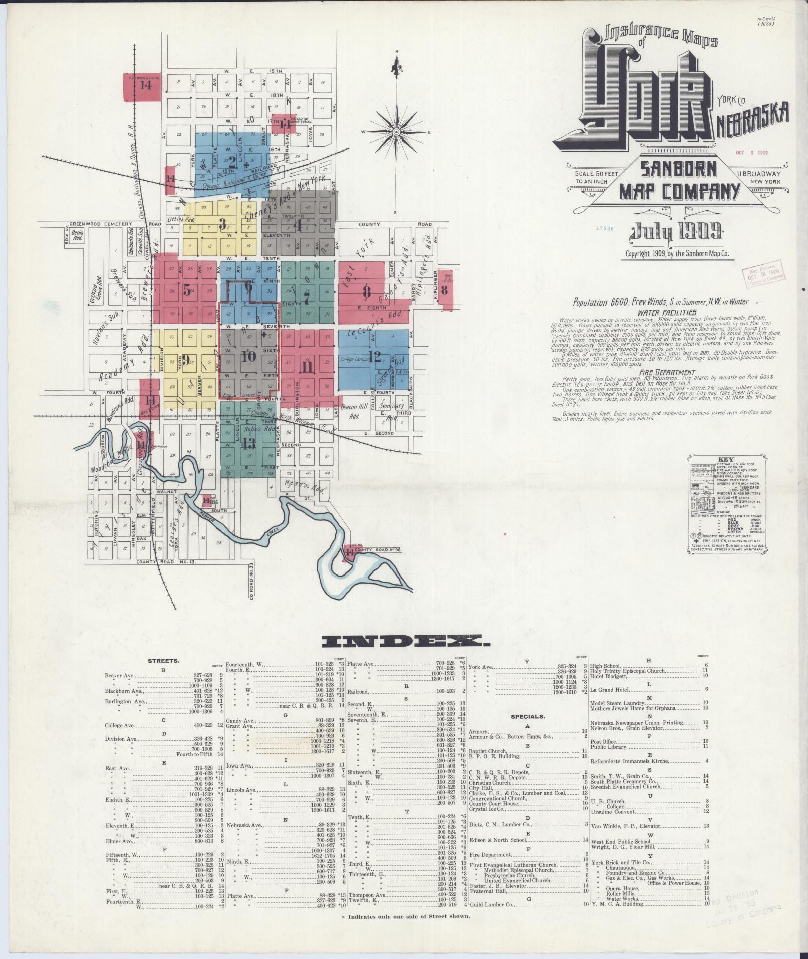 Sanborn Fire Insurance Map from York, York County, Nebraska (1909), Sheet #0001 - Complete Map Set gallery image, historic Sanborn map, vintage wall art, Nebraska Nebraska