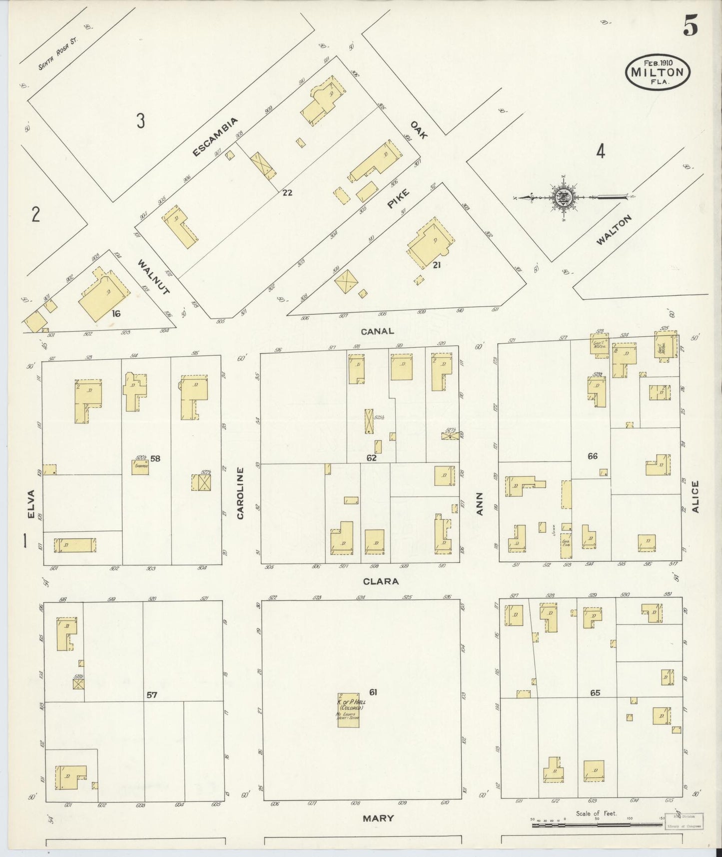 Sanborn Fire Insurance Map from Milton, Santa Rosa County, Florida (1910), Sheet #0005 - Historic Sanborn Fire Insurance Map Print, vintage old map wall art, antique decor, genealogy gift, Florida Florida map