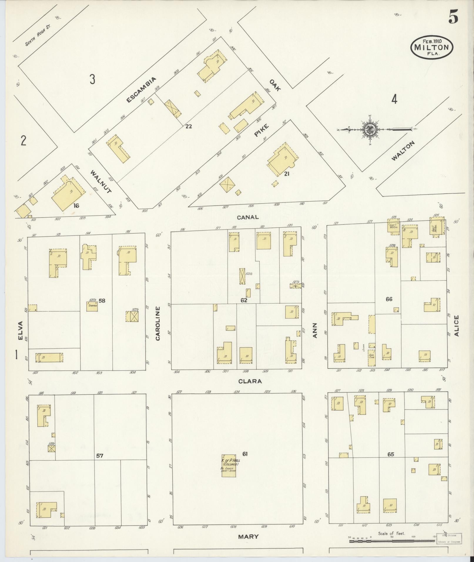 Sanborn Fire Insurance Map from Milton, Santa Rosa County, Florida (1910), Sheet #0005 - Historic Sanborn Fire Insurance Map Print, vintage old map wall art, antique decor, genealogy gift, Florida Florida map