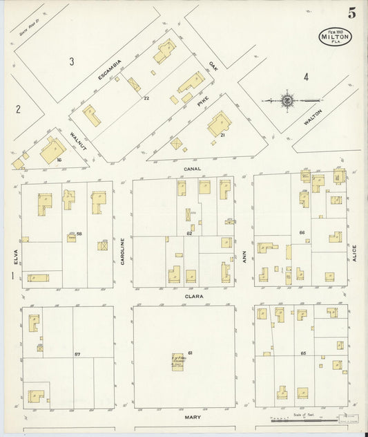 Sanborn Fire Insurance Map from Milton, Santa Rosa County, Florida (1910), Sheet #0005 - Historic Sanborn Fire Insurance Map Print, vintage old map wall art, antique decor, genealogy gift, Florida Florida map