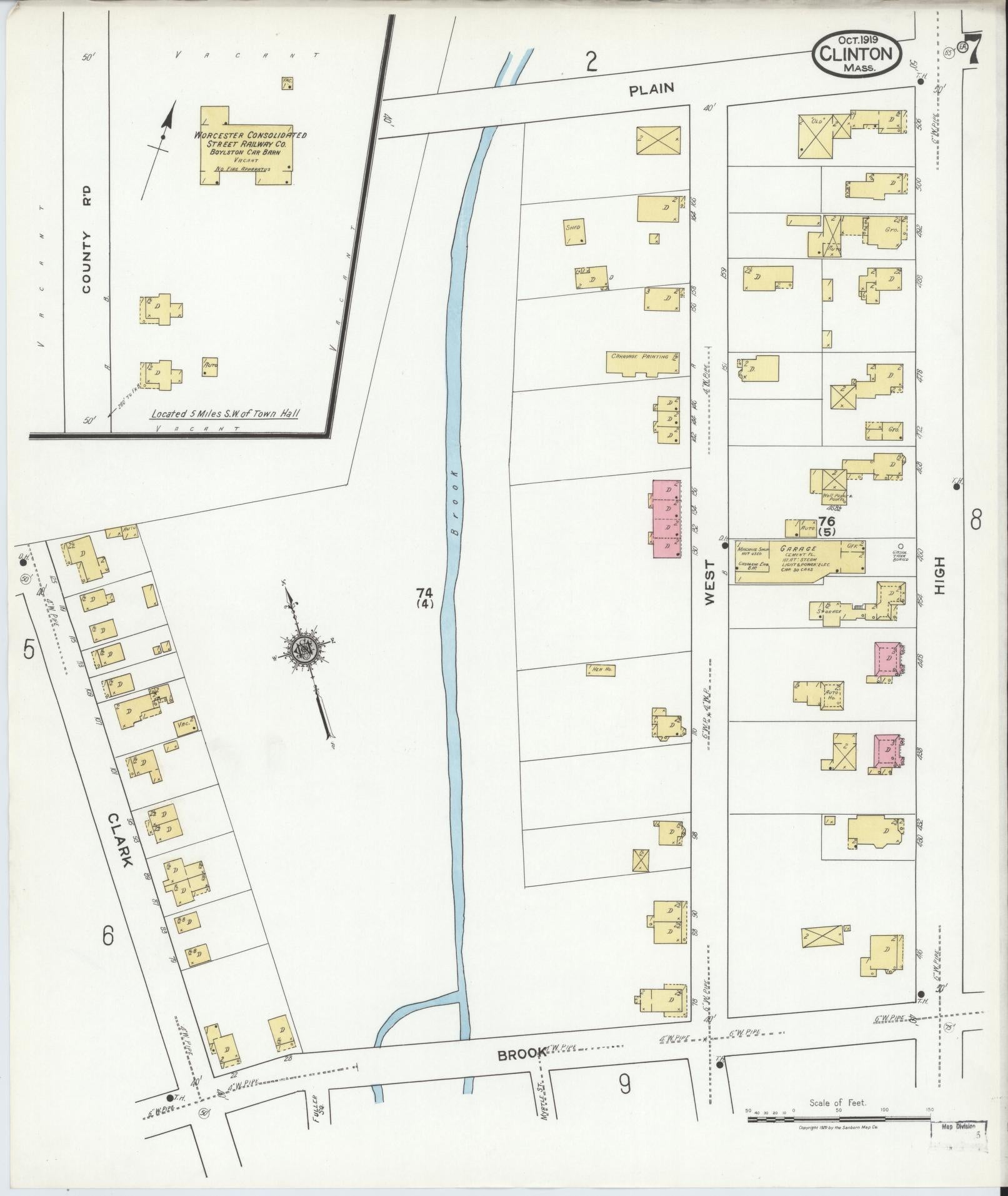 Sanborn Fire Insurance Map from Clinton, Worcester County, Massachusetts (1919), Sheet #0007 - Complete Map Set gallery image, historic Sanborn map, vintage wall art, Massachusetts Massachusetts