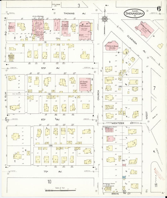 Sanborn Fire Insurance Map from Shenandoah, Page County, Iowa (1914), Sheet #0006 - Historic Sanborn Fire Insurance Map Print, vintage old map wall art
