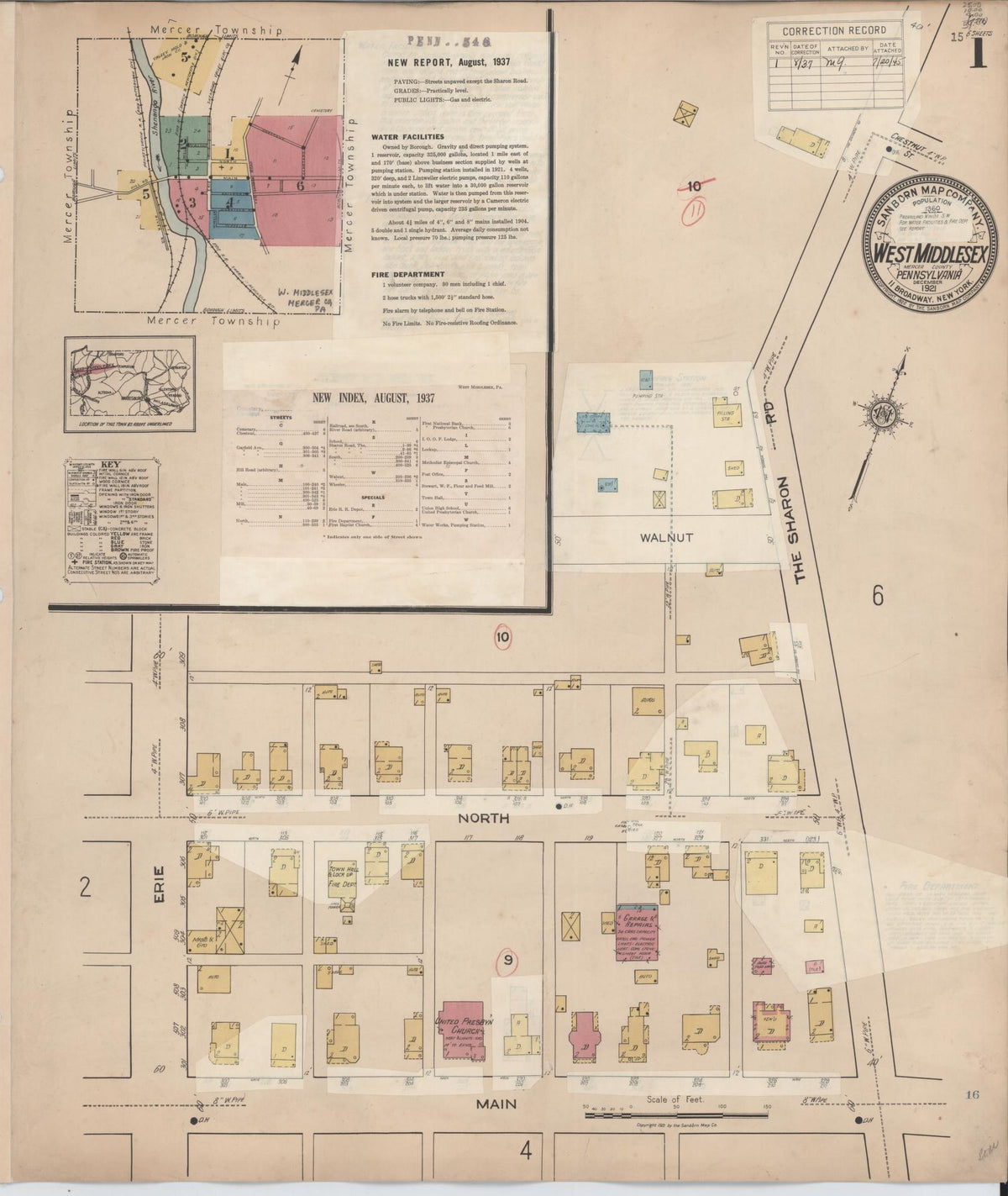 Sanborn Fire Insurance Map from West Middlesex, Mercer County, Pennsylvania (1937), Sheet #0001 - Historic Sanborn Fire Insurance Map Print, vintage old map wall art, antique decor, genealogy gift, Pennsylvania Pennsylvania map