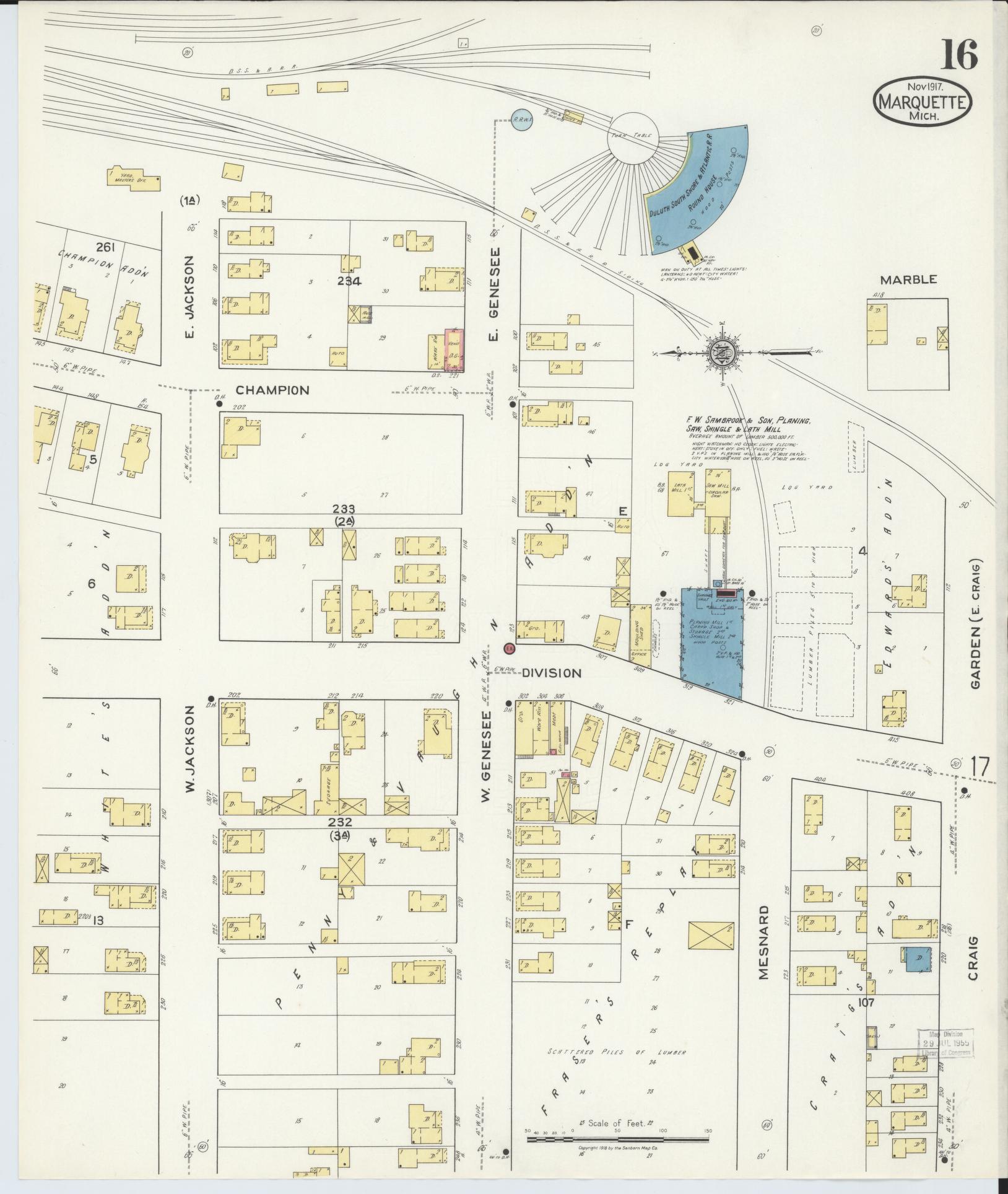 Sanborn Fire Insurance Map from Marquette, Marquette County, Michigan (1917), Sheet #0016 - Historic Sanborn Fire Insurance Map Print, vintage old map wall art, antique decor, genealogy gift, Michigan Michigan map