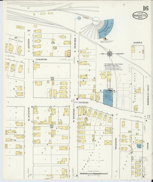 Sanborn Fire Insurance Map from Marquette, Marquette County, Michigan (1917), Sheet #0016 - Historic Sanborn Fire Insurance Map Print, vintage old map wall art, antique decor, genealogy gift, Michigan Michigan map