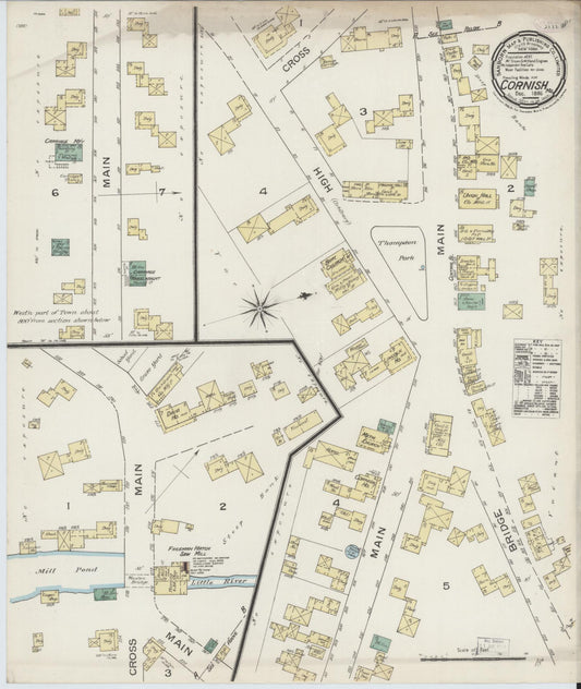 Sanborn Fire Insurance Map from Cornish, York County, Maine (1886), Sheet #0001 - Historic Sanborn Fire Insurance Map Print, vintage old map wall art, antique decor, genealogy gift, Maine Maine map