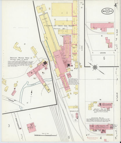 Sanborn Fire Insurance Map from Westfield, Hampden County, Massachusetts (1910), Sheet #0004 - Historic Sanborn Fire Insurance Map Print, vintage old map wall art, antique decor, genealogy gift, Massachusetts Massachusetts map