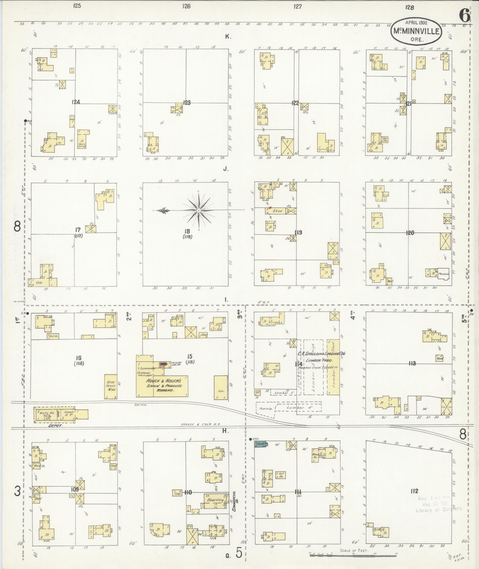 Sanborn Fire Insurance Map from McMinnville, Yamhill County, Oregon (1902), Sheet #0006 - Historic Sanborn Fire Insurance Map Print, vintage old map wall art, antique decor, genealogy gift, Oregon Oregon map