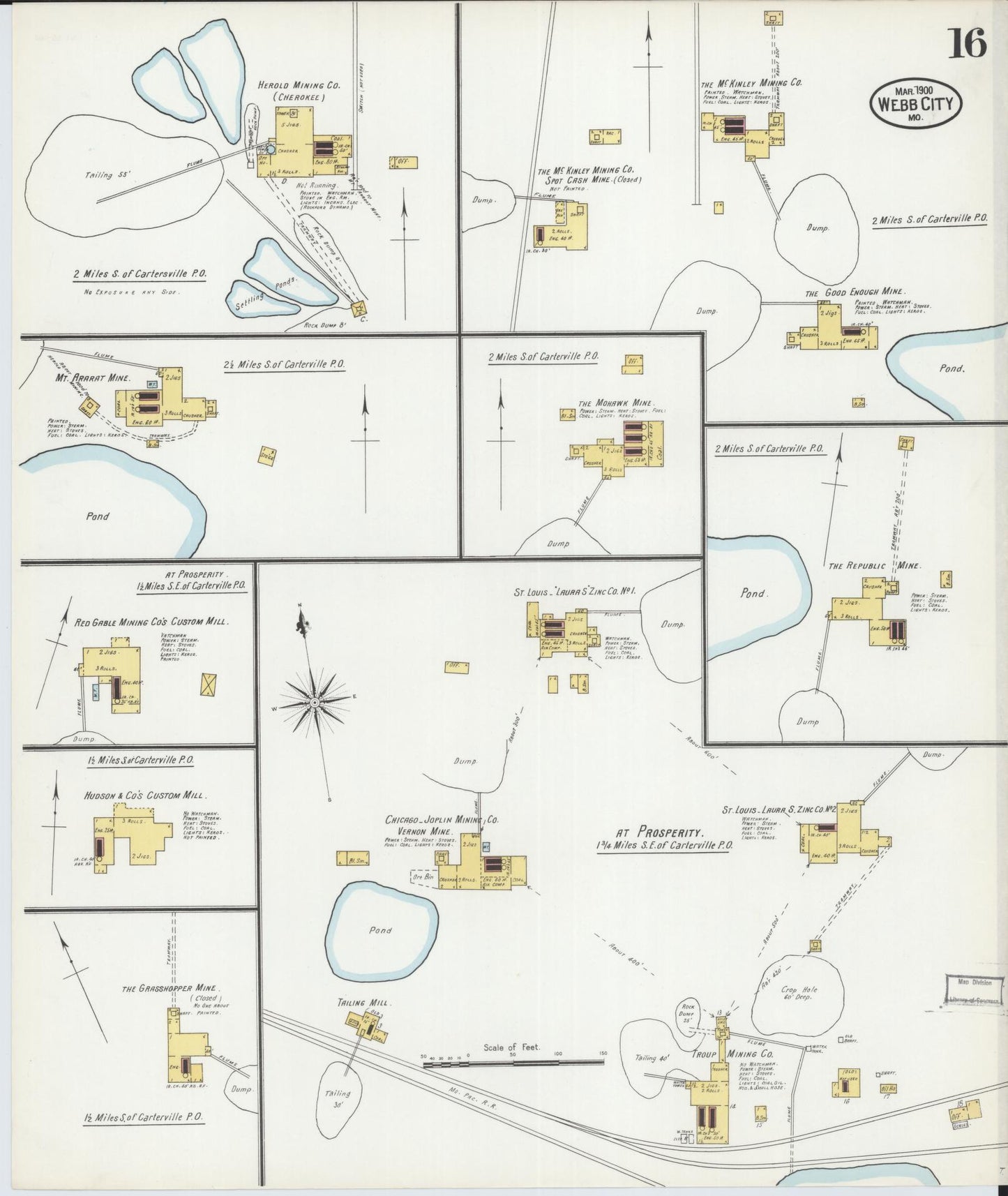 Sanborn Fire Insurance Map from Webb City, Jasper County, Missouri (1900), Sheet #0016 - Complete Map Set gallery image, historic Sanborn map, vintage wall art, Missouri Missouri