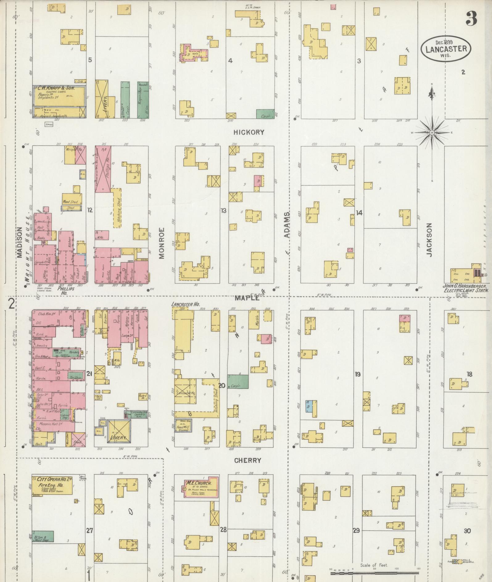 Sanborn Fire Insurance Map from Lancaster, Grant County, Wisconsin (1899), Sheet #0003 - Historic Sanborn Fire Insurance Map Print, vintage old map wall art, antique decor, genealogy gift, Wisconsin Wisconsin map