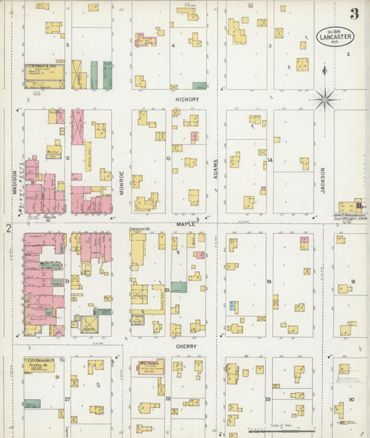 Sanborn Fire Insurance Map from Lancaster, Grant County, Wisconsin (1899), Sheet #0003 - Historic Sanborn Fire Insurance Map Print, vintage old map wall art, antique decor, genealogy gift, Wisconsin Wisconsin map