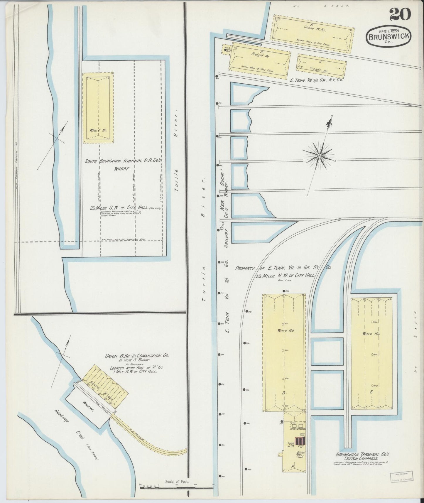 Sanborn Fire Insurance Map from Brunswick, Glynn County, Georgia (1893), Sheet #0020 - Historic Sanborn Fire Insurance Map Print, vintage old map wall art, antique decor, genealogy gift, Georgia Georgia map