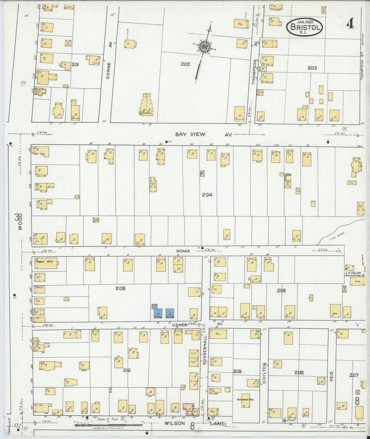 Sanborn Fire Insurance Map from Bristol, Bristol County, Rhode Island (1920), Sheet #0004 - Complete Map Set gallery image, historic Sanborn map, vintage wall art, Rhode Island Rhode Island