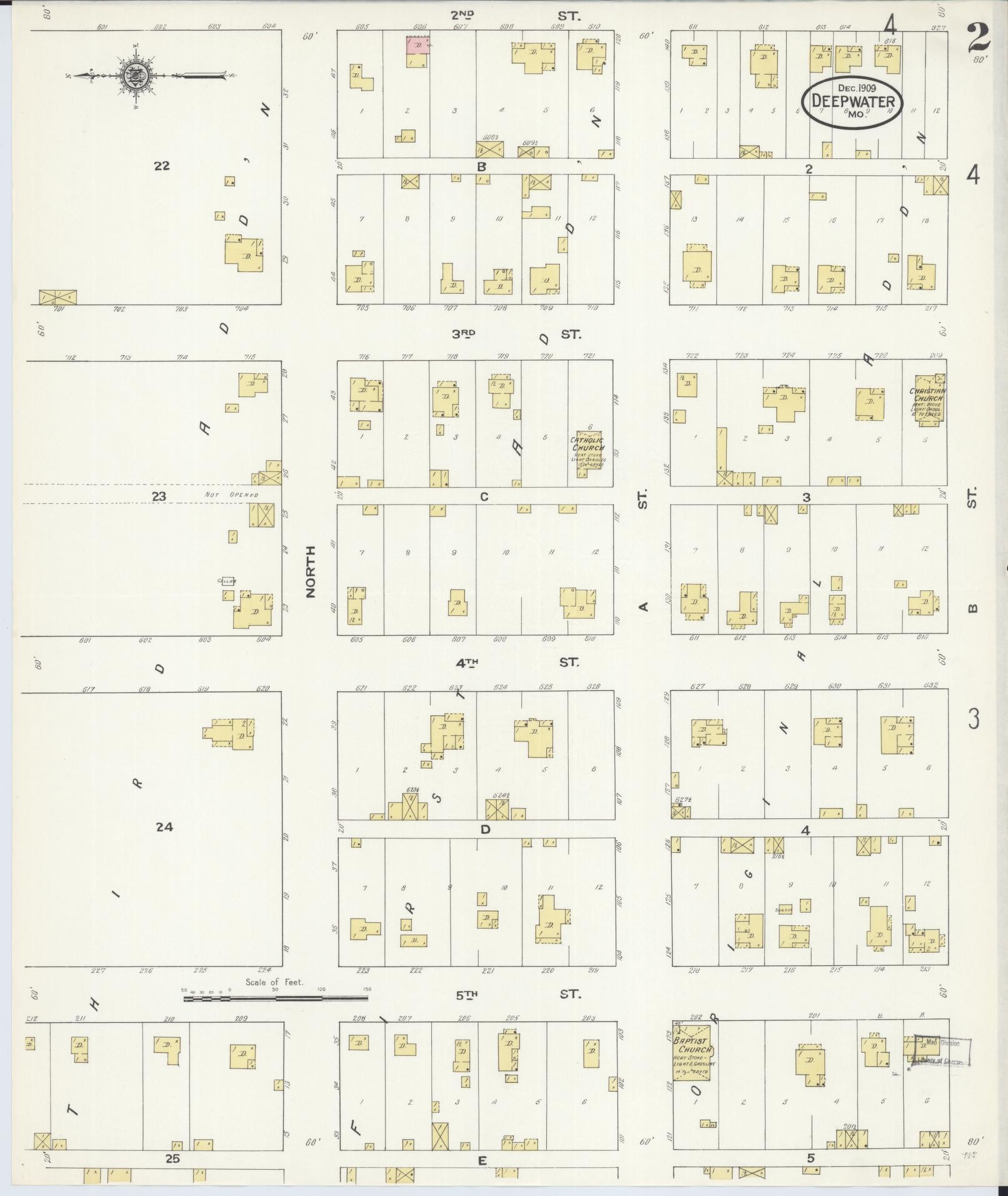 Sanborn Fire Insurance Map from Deepwater, Henry County, Missouri (1909), Sheet #0002 - Historic Sanborn Fire Insurance Map Print, vintage old map wall art, antique decor, genealogy gift, Missouri Missouri map