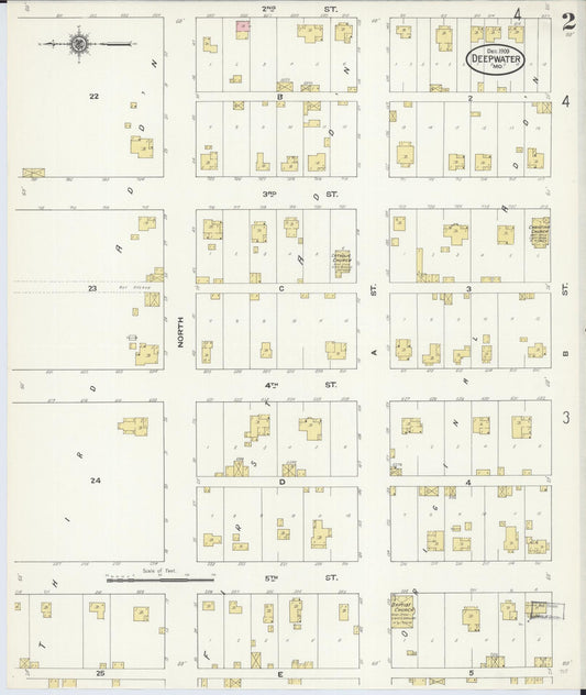 Sanborn Fire Insurance Map from Deepwater, Henry County, Missouri (1909), Sheet #0002 - Historic Sanborn Fire Insurance Map Print, vintage old map wall art, antique decor, genealogy gift, Missouri Missouri map